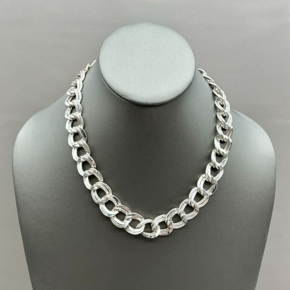 Trifari Silver Tone Oversized Link Statement Necklace Adjustable Modern Signed